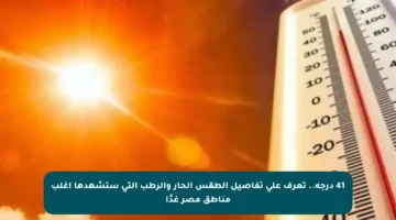 41 درجة.. تعرف على تفاصيل الطقس الحار والرطب التي ستشهدها أغلب مناطق مصر غدًا